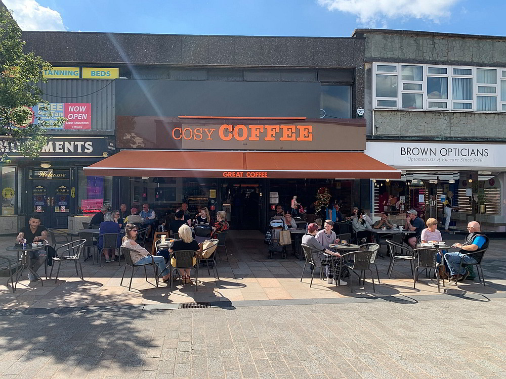 The outdoor area at Cosy Coffee in Burnley