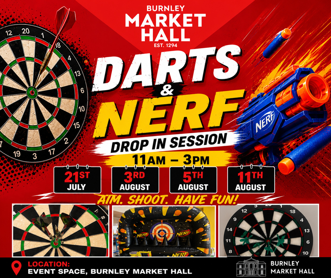Burnley Market Hall - Darts & Nerf